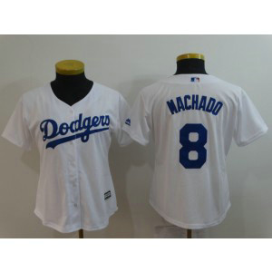 MLB Dodgers 8 Manny Machado White Cool Base Women Jersey MLB Dodgers 8 Manny Machado White Cool Base Women Jersey