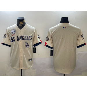 MLB Dodgers Blank Cream 2024 World Series Nike Cool Base Men Jersey with 34 Patch MLB Dodgers Blank Cream 2024 World Series Nike Cool Base Men Jersey with 34 Patch