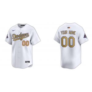 MLB Dodgers Customized White 2025 Gold Collection Nike Cool Base Men Jersey MLB Dodgers Customized White 2025 Gold Collection Nike Cool Base Men Jersey