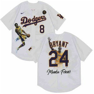 MLB Dodgers Front 8 Back 24 Kobe Bryant White With KB Patch Cool Base Men Jerseys MLB Dodgers Front 8 Back 24 Kobe Bryant White With KB Patch Cool Base Men Jerseys