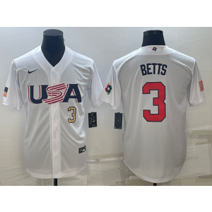 MLB Dodgers USA Baseball 3 Mookie Betts White Gold 2023 World Baseball Classic Men Jersey 1 MLB Dodgers USA Baseball 3 Mookie Betts White Gold 2023 World Baseball Classic Men Jersey 1