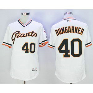 MLB Giants 40 Madison Bumgarner White Throwback Flexbase Men Jersey