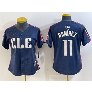MLB Indians 11 Jose Ramirez Blue City Connect Nike Cool Base Women Jersey