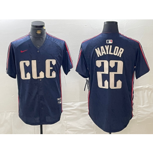 MLB Indians 22 Naylor Blue 2024 City Connect Nike Cool Base Men Jersey MLB Indians 22 Naylor Blue 2024 City Connect Nike Cool Base Men Jersey