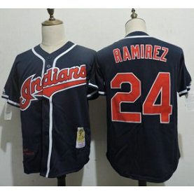 MLB Indians 24 Manny Ramirez Navy Mitchell and Ness Throwback Men Jersey MLB Indians 24 Manny Ramirez Navy Mitchell and Ness Throwback Men Jersey