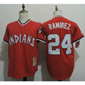 MLB Indians 24 Manny Ramirez Red Mitchell and Ness Men Jersey MLB Indians 24 Manny Ramirez Red Mitchell and Ness Men Jersey