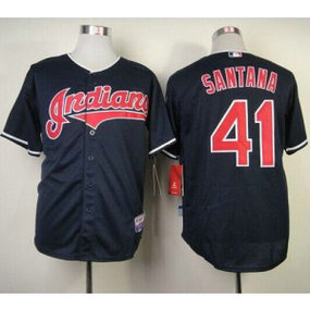 MLB Indians 41 Carlos Santana Navy Blue Cool Base Men Jersey MLB Indians 41 Carlos Santana Navy Blue Cool Base Men Jersey