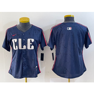 MLB Indians Blank Blue City Connect Nike Cool Base Women Jersey