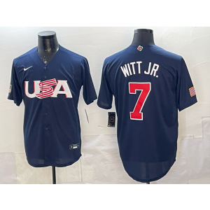 MLB Kansas City Royals 7 Bobby Witt Jr. World Cup Navy Cool Base Men Jersey