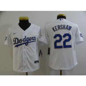 MLB LA Dodgers 22 Clayton Kershaw White Gold Champion Cool Base Youth Jersey MLB LA Dodgers 22 Clayton Kershaw White Gold Champion Cool Base Youth Jersey