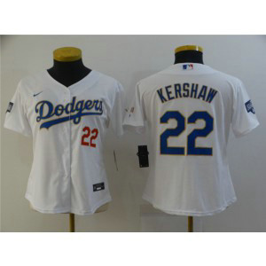 MLB LA Dodgers 22 Clayton Kershaw White Gold Championship Cool Base Women Jersey(Run Small) MLB LA Dodgers 22 Clayton Kershaw White Gold Championship Cool Base Women Jersey(Run Small)