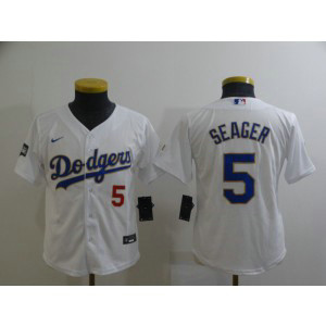 MLB LA Dodgers 5 Corey Seager White Gold Champion Cool Base Youth Jersey MLB LA Dodgers 5 Corey Seager White Gold Champion Cool Base Youth Jersey