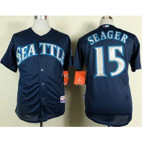 MLB Mariners 15 Kyle Seager Navy Blue Cool Base Men Jersey