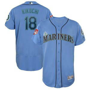 MLB Mariners 18 Yusei Kikuchi Light Blue 2019 Spring Training Flex Base Men Jersey