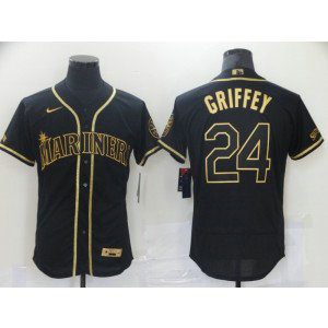 MLB Mariners 24 Ken Griffey Black Gold Flexbase Men Jerseys