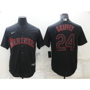 MLB Mariners 24 Ken Griffey Black Shadow Men Jersey