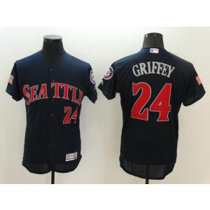MLB Mariners 24 Ken Griffey Jr. Navy Fashion Stars and Stripes Flexbase Men Jersey