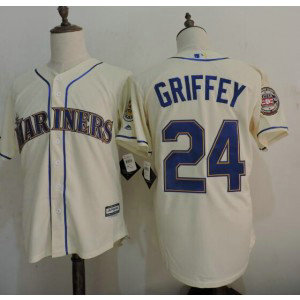 MLB Mariners 24 Ken Griffey Jr cream 2016 Hall Of Fame Patch Men Jersey