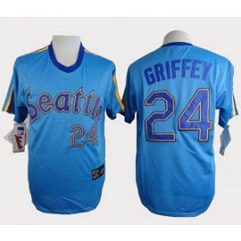MLB Mariners 24 Ken Griffey Light Blue Cooperstown Throwback Men Jersey