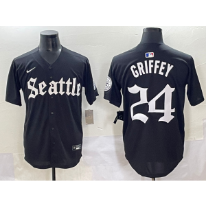 MLB Mariners 24 Ken Griffey New Black Nike Cool Base Men Jersey