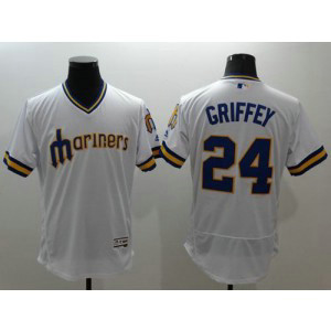 MLB Mariners 24 Ken Griffey White Flexbase Cooperstown Men Jersey