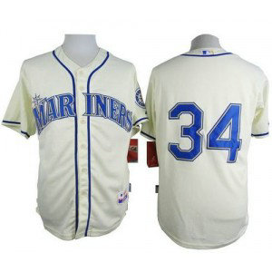 MLB Mariners 34 Felix Hernandez Cream Alternate Cool Base Men Jersey