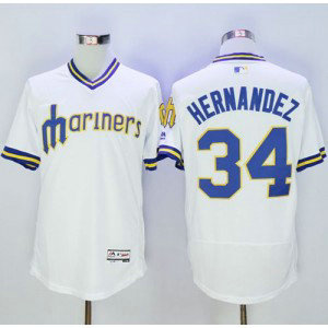 MLB Mariners 34 Felix Hernandez White Flexbase Cooperstown Men Jersey