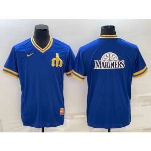 MLB Mariners Blank Blue Baseball Logo Nike Thorwback Men Jersey