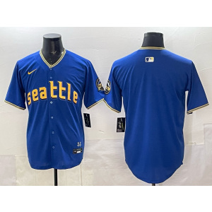 MLB Mariners Blank Blue City Nike Cool Base Men Jersey