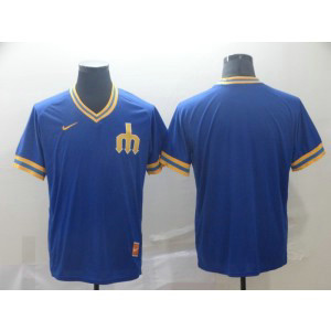 MLB Mariners Blank Blue Nike Cooperstown Collection Legend V-Neck Men Jersey