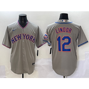 MLB Mets 12 Francisco Lindor Grey Nike Cool Base Men Jersey