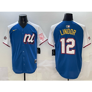 MLB Mets 12 Lindor Blue Alternate 2025 All Star Nike Cool Base Men Jersey MLB Mets 12 Lindor Blue Alternate 2025 All Star Nike Cool Base Men Jersey