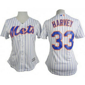 MLB Mets 33 Matt Harvey White with Blue Strip Home Women Jersey MLB Mets 33 Matt Harvey White with Blue Strip Home Women Jersey