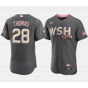 MLB Nationals 28 Lane Thomas 2022 Gray City Connect Cherry Blossom Nike Flexbase Men Jersey