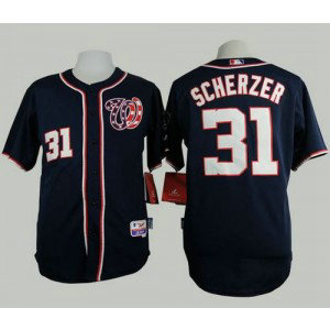 MLB Nationals 31 Max Scherzer Navy Blue Cool Base Men Jersey