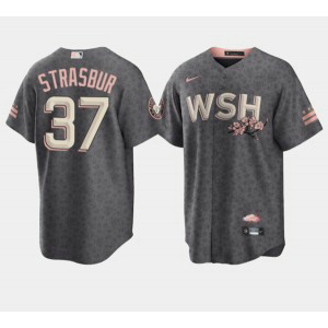 MLB Nationals 37 Stephen Strasburg 2022 Gray City Connect Cherry Blossom Nike Cool Base Men Jersey