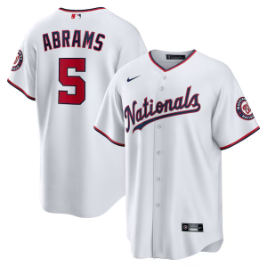 MLB Nationals 5 CJ Abrams White Nike Cool Base Men Jersey