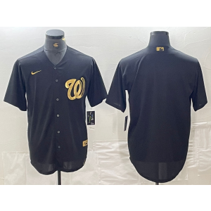 MLB Nationals Blank Black Gold Nike Cool Base Men Jersey