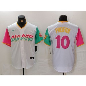 MLB Padres 10 Jurickson Profar White Pink Nike Cool Base Men Jersey MLB Padres 10 Jurickson Profar White Pink Nike Cool Base Men Jersey