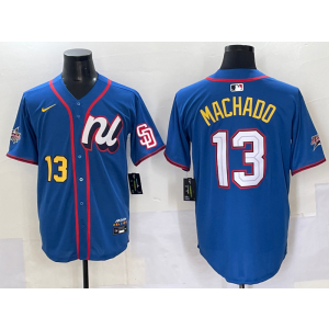 MLB Padres 13 Manny Machado Blue National League 2025 All Star Nike Cool Base Men Jersey MLB Padres 13 Manny Machado Blue National League 2025 All Star Nike Cool Base Men Jersey