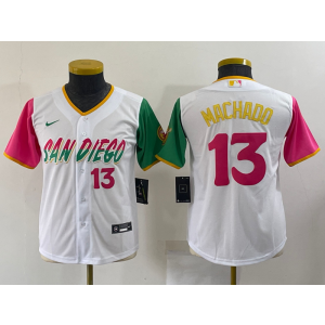 MLB Padres 13 Manny Machado White 2021 City Connect Nike Cool Base Youth Jersey MLB Padres 13 Manny Machado White 2021 City Connect Nike Cool Base Youth Jersey