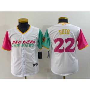 MLB Padres 22 Juan Soto White 2021 City Connect Cool Base Youth Jersey MLB Padres 22 Juan Soto White 2021 City Connect Cool Base Youth Jersey