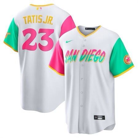 Cheap Men's San Diego Padres #23 Fernando Tatis Jr White 2022 City Connect Cool Base Stitched Jersey Cheap Men's San Diego Padres #23 Fernando Tatis Jr White 2022 City Connect Cool Base Stitched Jersey