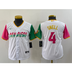 MLB Padres 4 Blake Snell White 2021 City Connect Cool Base Youth Jersey MLB Padres 4 Blake Snell White 2021 City Connect Cool Base Youth Jersey