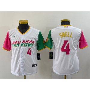MLB Padres 4 Blake Snell White 2021 City Connect Nike Cool Base Youth Jersey MLB Padres 4 Blake Snell White 2021 City Connect Nike Cool Base Youth Jersey