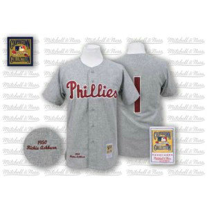 MLB Phillies 1 Richie Ashburn Grey 1950 Mitchell and Ness Men Jersey MLB Phillies 1 Richie Ashburn Grey 1950 Mitchell and Ness Men Jersey