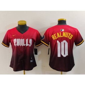 MLB Phillies 10 JT Realmuto Red 2024 City Connect Nike Cool Base Women Jersey MLB Phillies 10 JT Realmuto Red 2024 City Connect Nike Cool Base Women Jersey