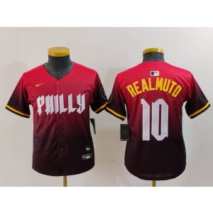 MLB Phillies 10 JT Realmuto Red 2024 City Connect Nike Cool Base Youth Jersey MLB Phillies 10 JT Realmuto Red 2024 City Connect Nike Cool Base Youth Jersey