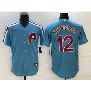 MLB Phillies 12 Kyle Schwarber Blue Nike Cool Base Men Jersey MLB Phillies 12 Kyle Schwarber Blue Nike Cool Base Men Jersey