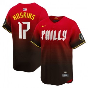 MLB Phillies 17 Rhys Hoskins Red 2024 City Connect Nike Cool Base Men Jersey